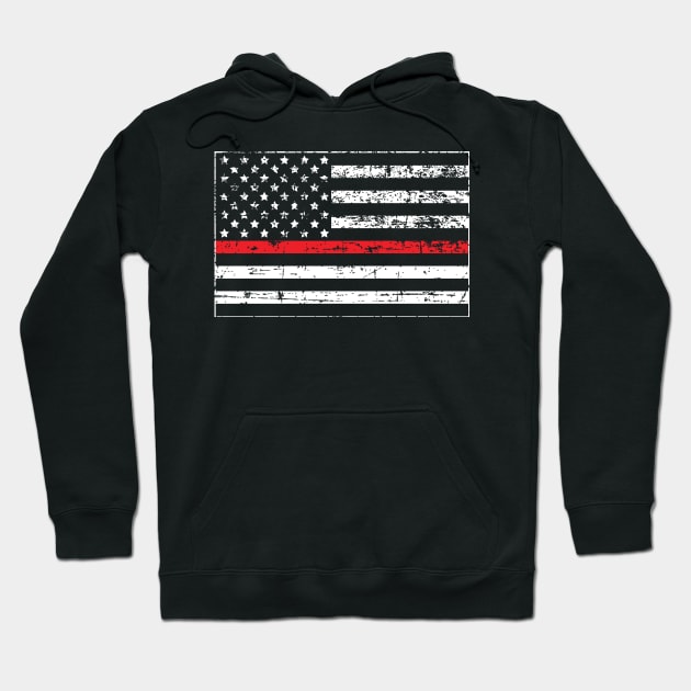 Thin Red Line Distressed American Flag Hoodie by YouthfulGeezer